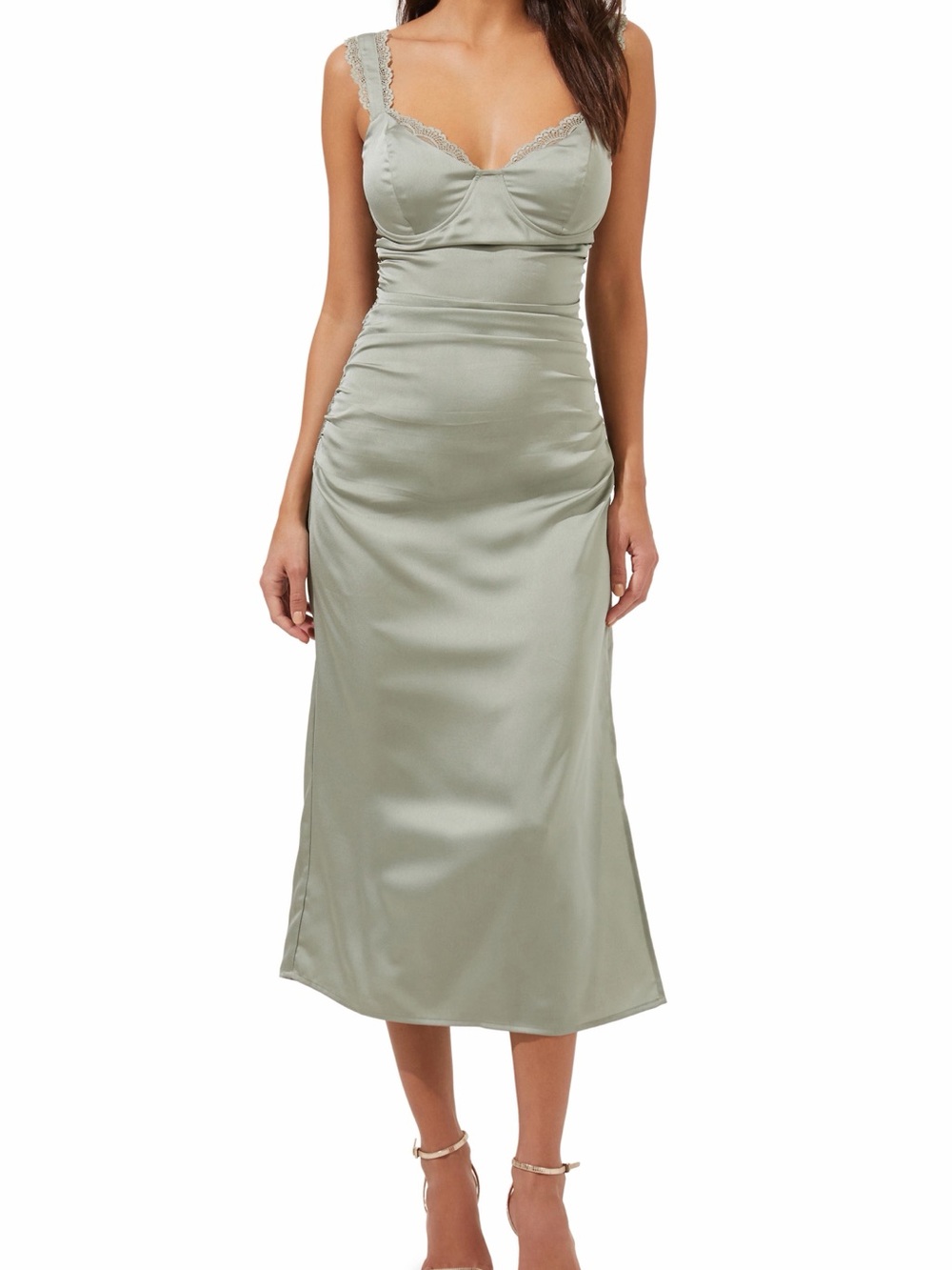 Astr Sage Lace-Trim Slip Midi Dress